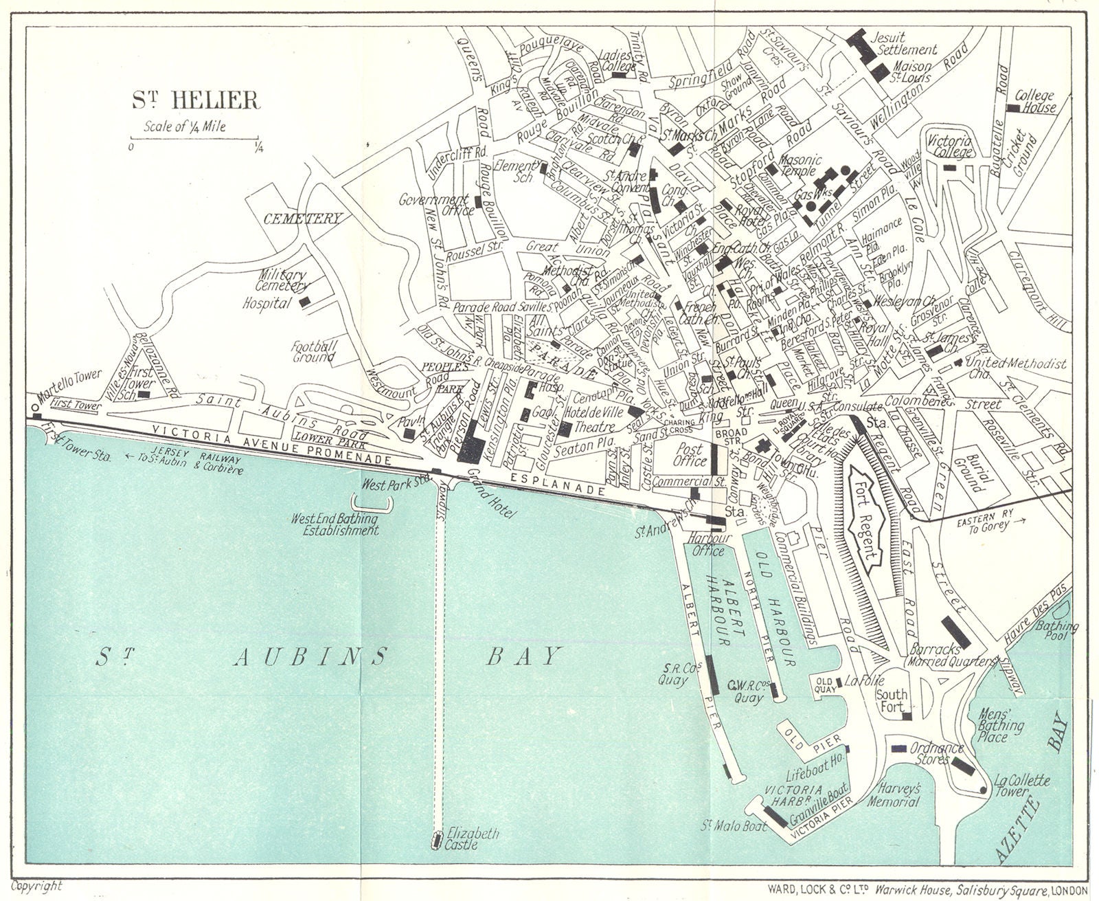 ST. HELIER vintage town/city plan. Jersey Channel Islands. WARD LOCK 1925 map
